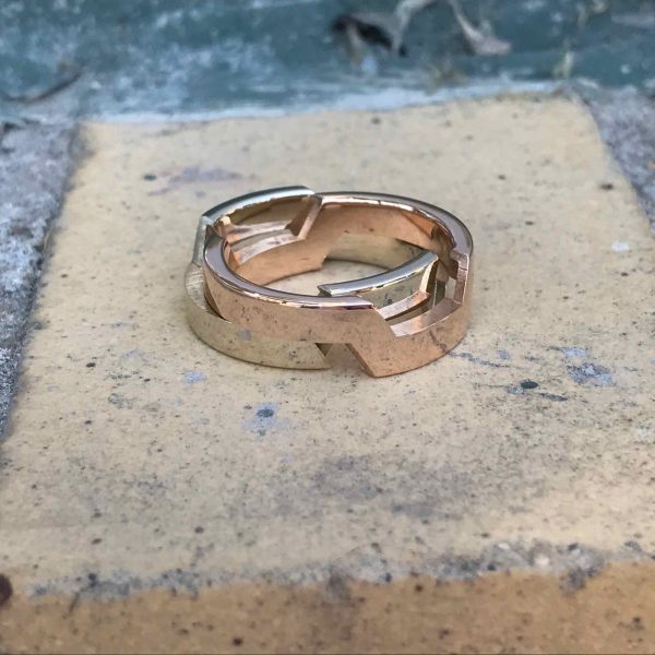Custom-made Puzzle Ring With Reclaimed White and Yellow Gold
