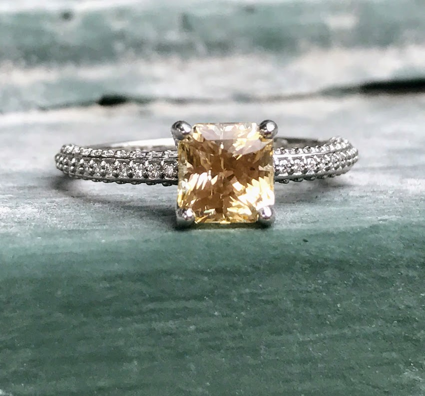 Micro Pave Yellow Sapphire Engagement Ring