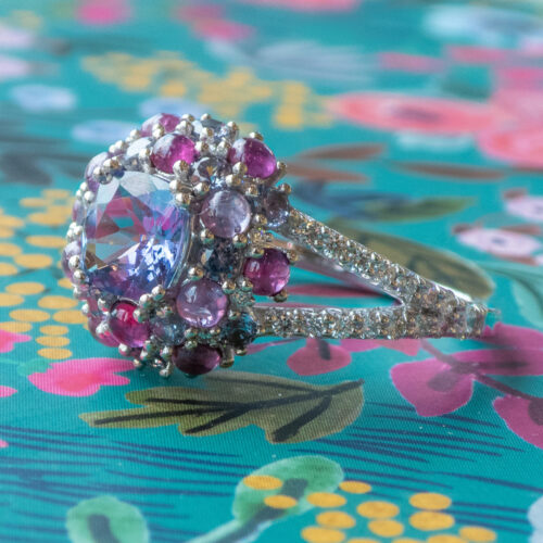 We love to call this ring "the berry" for how delicious it looks, and can you blame us? So juicy! Our favorite parts are the glowing cabochons sprinkled in with sparkly stones, too. 